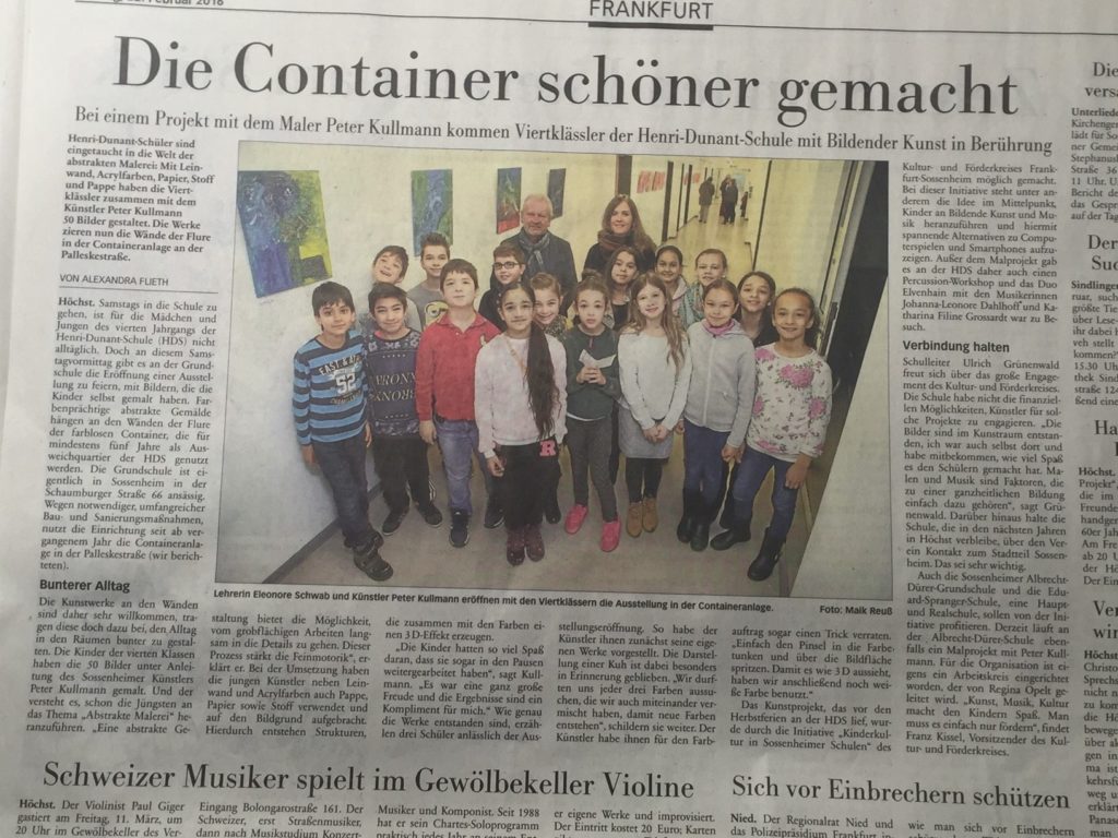 Hochster Kreisblatt 22.02.16 Bilderausstellung Henri Dunant Schule